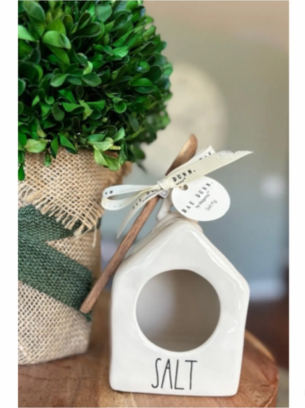 NEW Rae Dunn Salt Pig Birdhouse Farmhouse Shape Ceramic with Wood Spoon